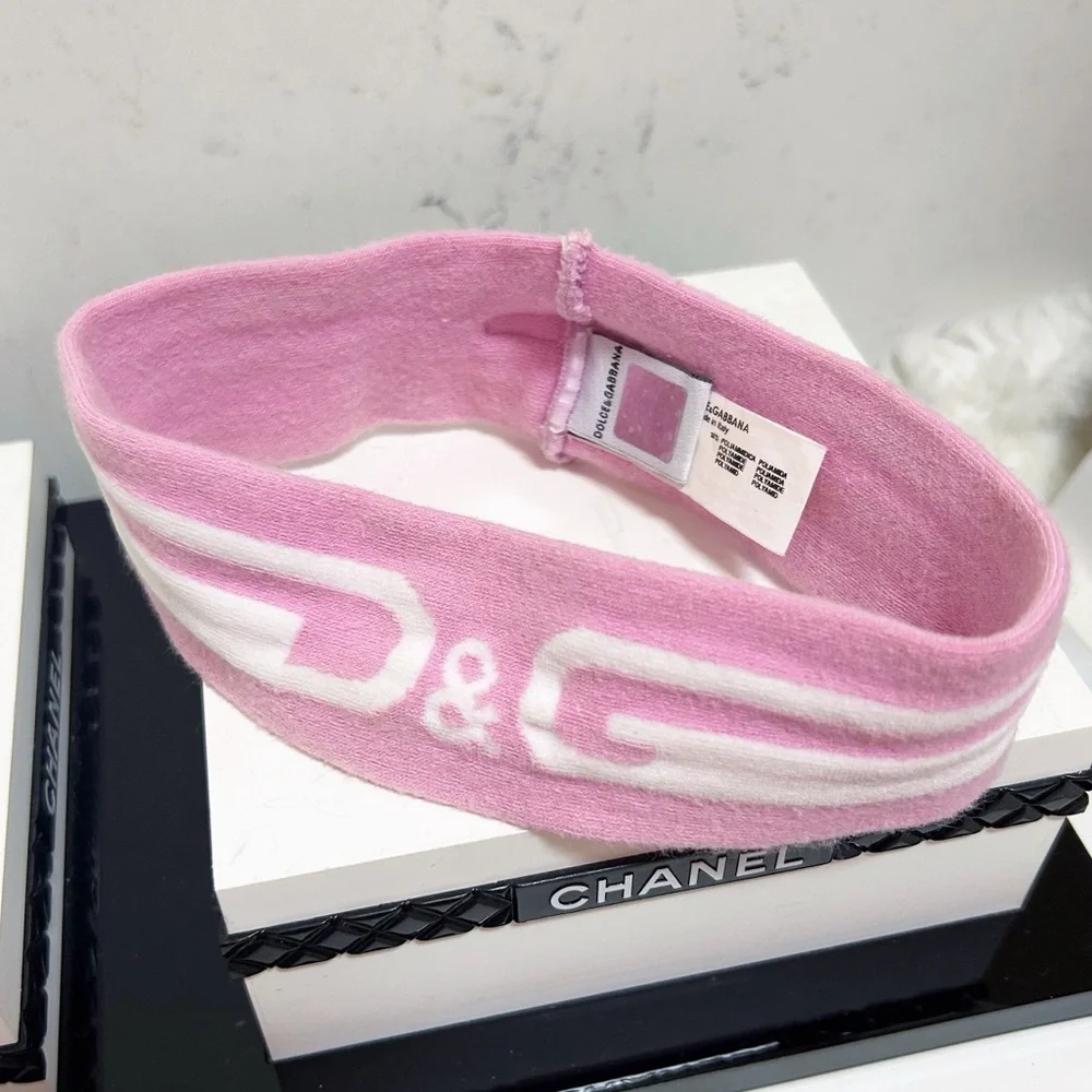Authentic Dolce & Gabbana DG Beachwear Baby Pink & White Logo Headband